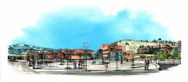 Drawing of UCCS plaza near library. 